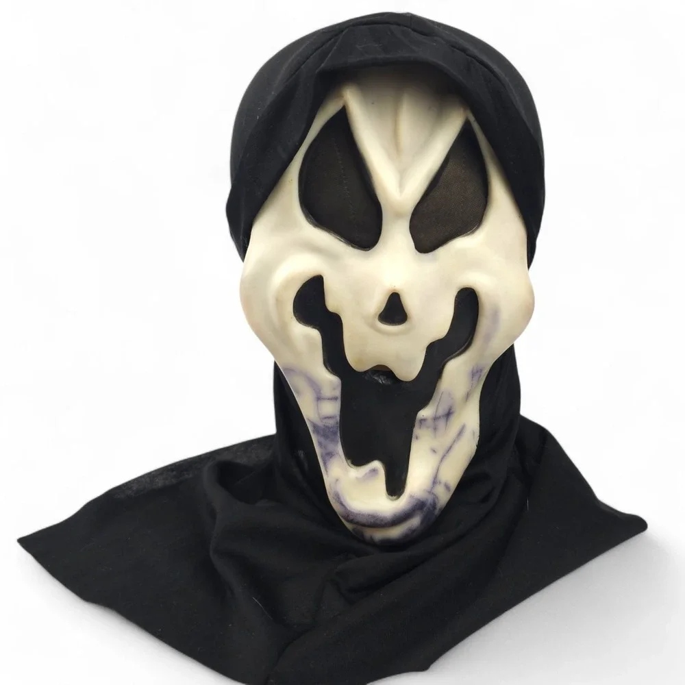 VTG Fun World Ghoul Smiley Ghost Face Mask Scream Halloween Shroud Costume Rare